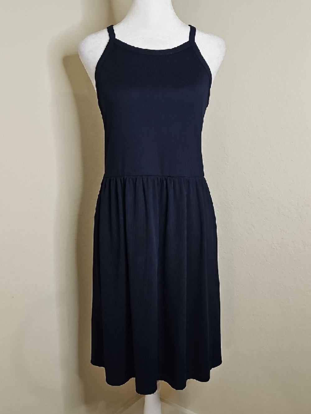 Vero Moda Richie Sport Navy Ribbed Racer Back Sleeveless Mini Dress Sz M